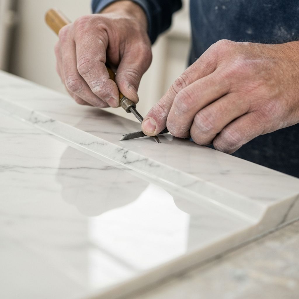 Detalle de trabajo de precisión en mármol